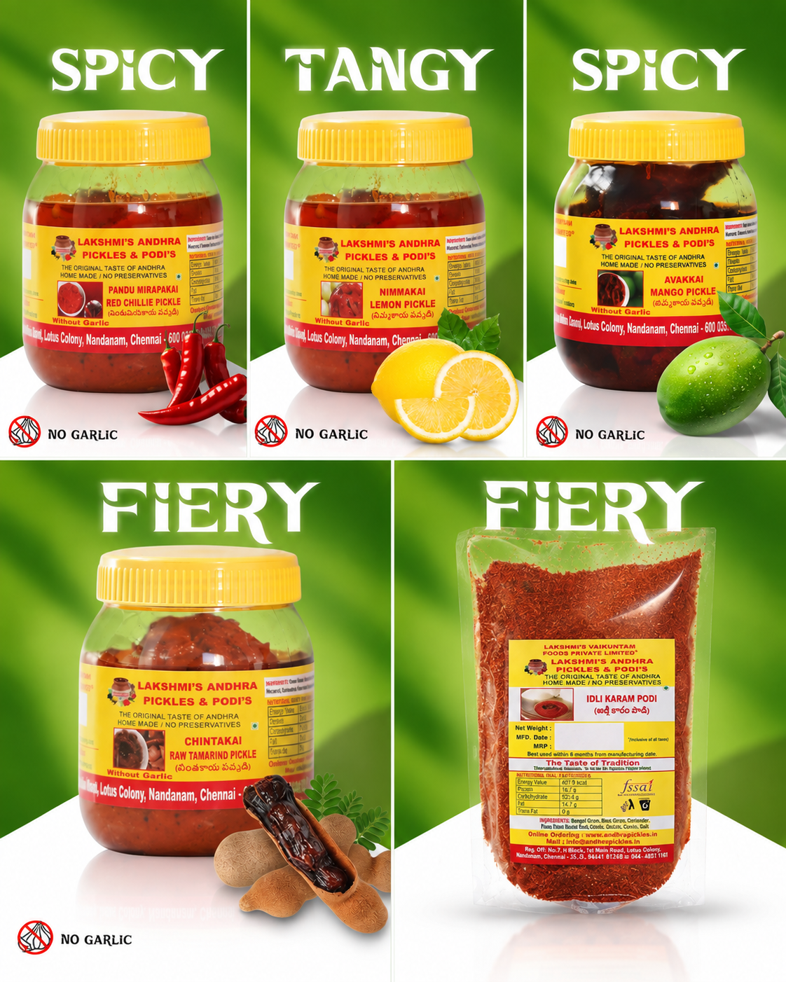 Combo Special – 4 × 500g Pickles + 300g Idli Podi FREE