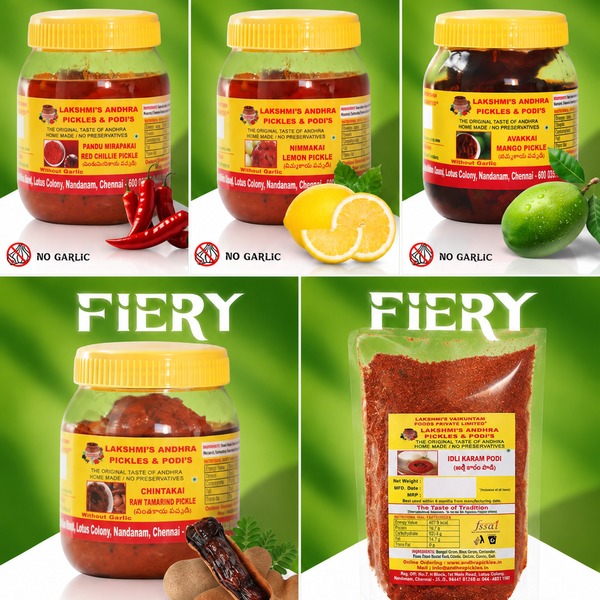Combo Special – 4 × 500g Pickles + 300g Idli Podi FREE